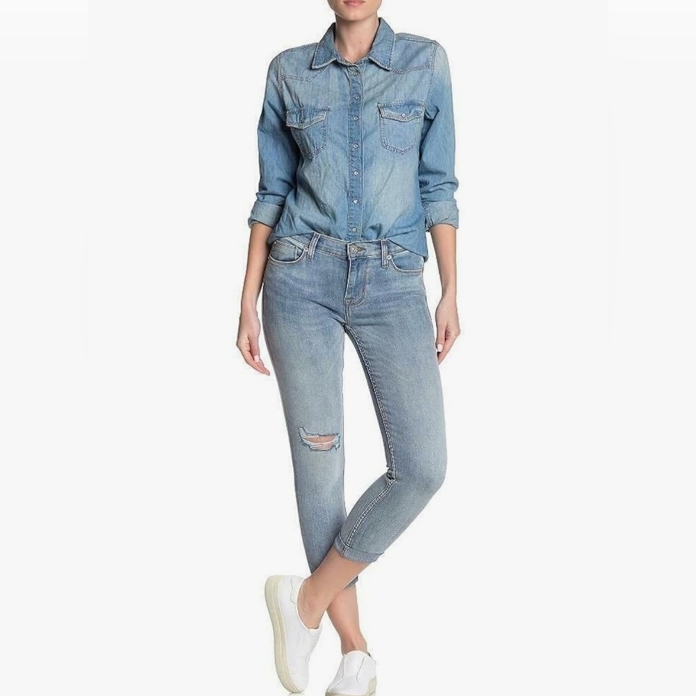 New Hudson Harkin Super Skinny Crop Jeans Size 28 Distressed Light Wash